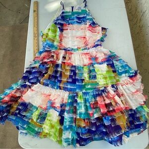 Belle Badgley Mischka Tiered Ruffle Frill Party Dress Size 12 Colorful
